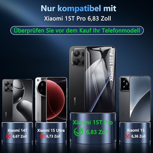 Fin2feel Magnetisch für Xiaomi 15T Pro Hülle kompatibel mit Magsafe mit Panzerglas Schutzfolie, Matt Schutzhülle Stoßfest Kratzfeste TPU Bumper Cover Case Dünn Handyhülle für Xiaomi 15T Pro, Schwarz