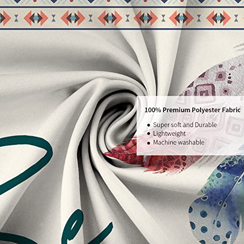 Wathon Feathers Shower Curtain Beige Aztec Tribal Design, Boho Bohemian Bathroom Decorative Curtain With Jewel Toned Feathers, Aesthetic Boho Bath Curtain Be Brave 72X72In #TOP2