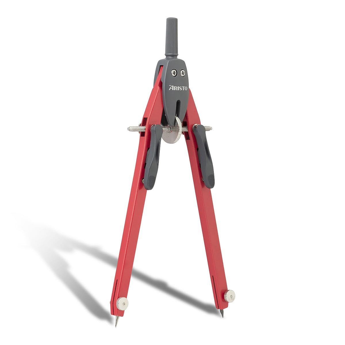 Aristo AR552812-20 BTS Schnellverstellzirkel mit unverstellbaren Zirkelschenkeln (Kreise bis 340mm Durchmesser, Zinkdruckguss, 2 Ersatzminen und Ersatznadel) lava