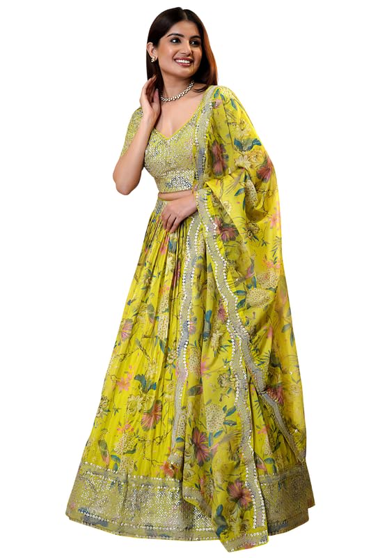 Women's Faux Georgette Embroidered Lehenga Choli with Zari & Sequins Work | Semi-Stitched Lehenga up to 44 Size with Dupatta | Party & Wedding Wear (JAM KALAMKARI SEQ LHNG)-image-6