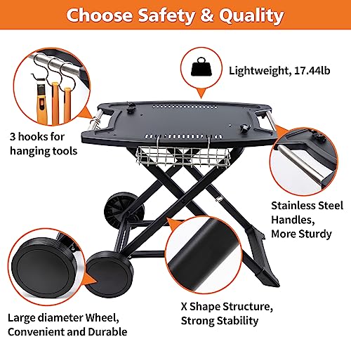 Image of Portable Cart for Weber Q1200, Q1000, Q2200, Q2000, Q2400, Folding Cart for Outdoor BBQ，Portable Stand for Weber Q Series Gas Grills and Ninja Woodfire OG700 Series
