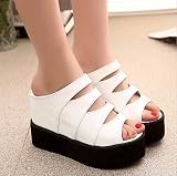 Gaorui Kobiety Hollow Out Płaskie Sandały Peep Toe Moda Platforma Klin Obcas Buty Muły, biały, 37 EU