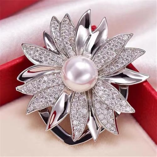 Image of Delicate Pearl Rhinestone Crystal Flower Brooch Pin for Women Dress Hat Decoration Bride Engagement Wedding Jewelry
