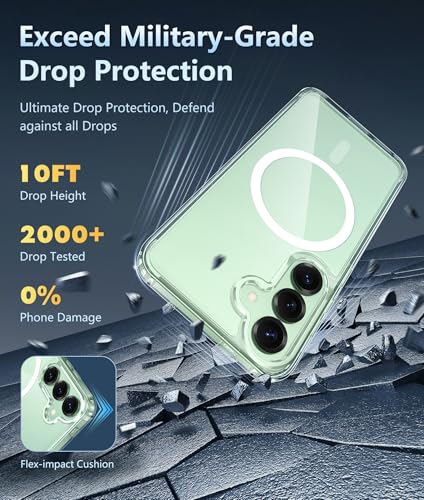 Image of FNTCASE for Samsung Galaxy S25 Case: for Galaxy S24 Clear Magnetic Military Grade Drop Protection Shockproof Anti Yellowing Cell Phone Cover - Slim Rugged Protective Bumper Transparent Cases(Clear)