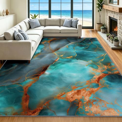 Tapis effet marbre bleu canard luxe et doux 160 x 230 cm - 3