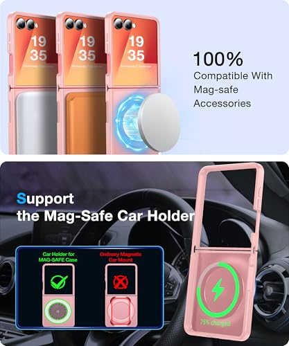 Image of Magnetic for Samsung Galaxy Z Flip 7 Case [Compatible with MagSafe][Anti-Fingerprint][Military Grade Drop Proof] Translucent Hard Back&Soft Silicone Bumper for Flip 7 Phone Case,Rose Pink