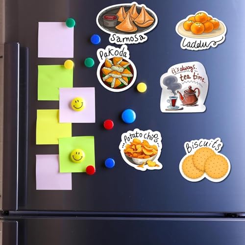 Image of Capio Art MDF Wooden Indian Food Theme Designer Fridge Magnets | Trendy Aesthetic Multipurpose Door & Office Magnets | Stylish Kitchen Decor Accessories | Multicolor | Pack of 6