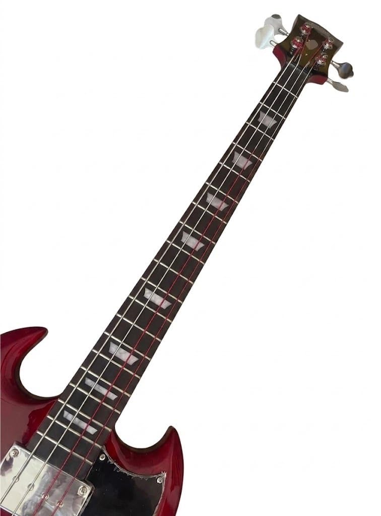 Bassi elettrici a corpo solido a 4 corde, basso rosso con doppio humbucker, Guitarra Electrica Bajo for esercitazioni e palcoscenici for principianti