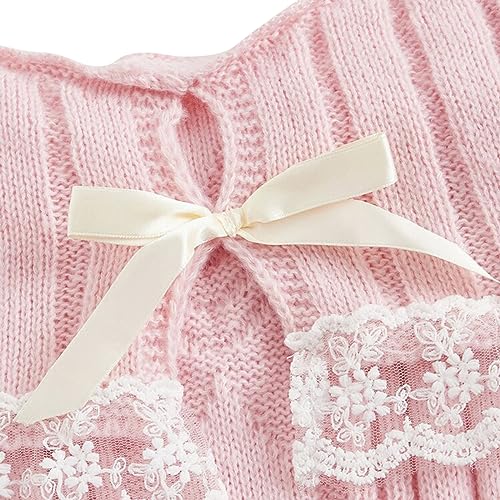 Image of Women Y2k Cold Shoulder Knit Sweater Top Long Sleeve Lace Trim Knitted Pullover Sweaters Bow Cardigan Streetwear