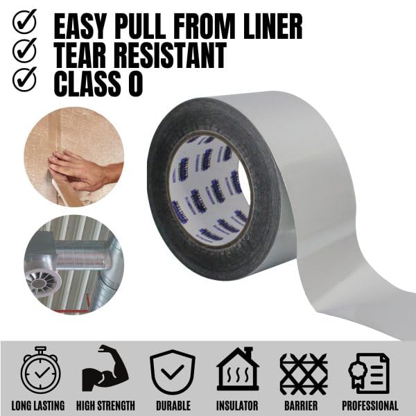 Walther Strong 50mm x 45m Aluminium Foil Tape Insulation Tape For Insulating And Sealing Duct. Easy Tear and Peel Aluminium Tape Heat Resistant Tape. Moisture and Chemical Resistant Tape - Image 4