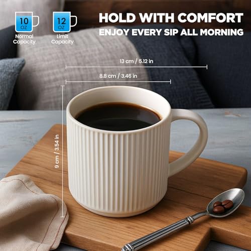 DeeCoo Matte White Coffee Mugs Set of 4, 12 Ounce Mug with Handles, Ceramic Stoneware Catering Coffee Cups, Porcelain Mugs Sets for Coffee, Tea, Hot Cocoa, Milk, Microwave and Dishwasher Safe - Image 5