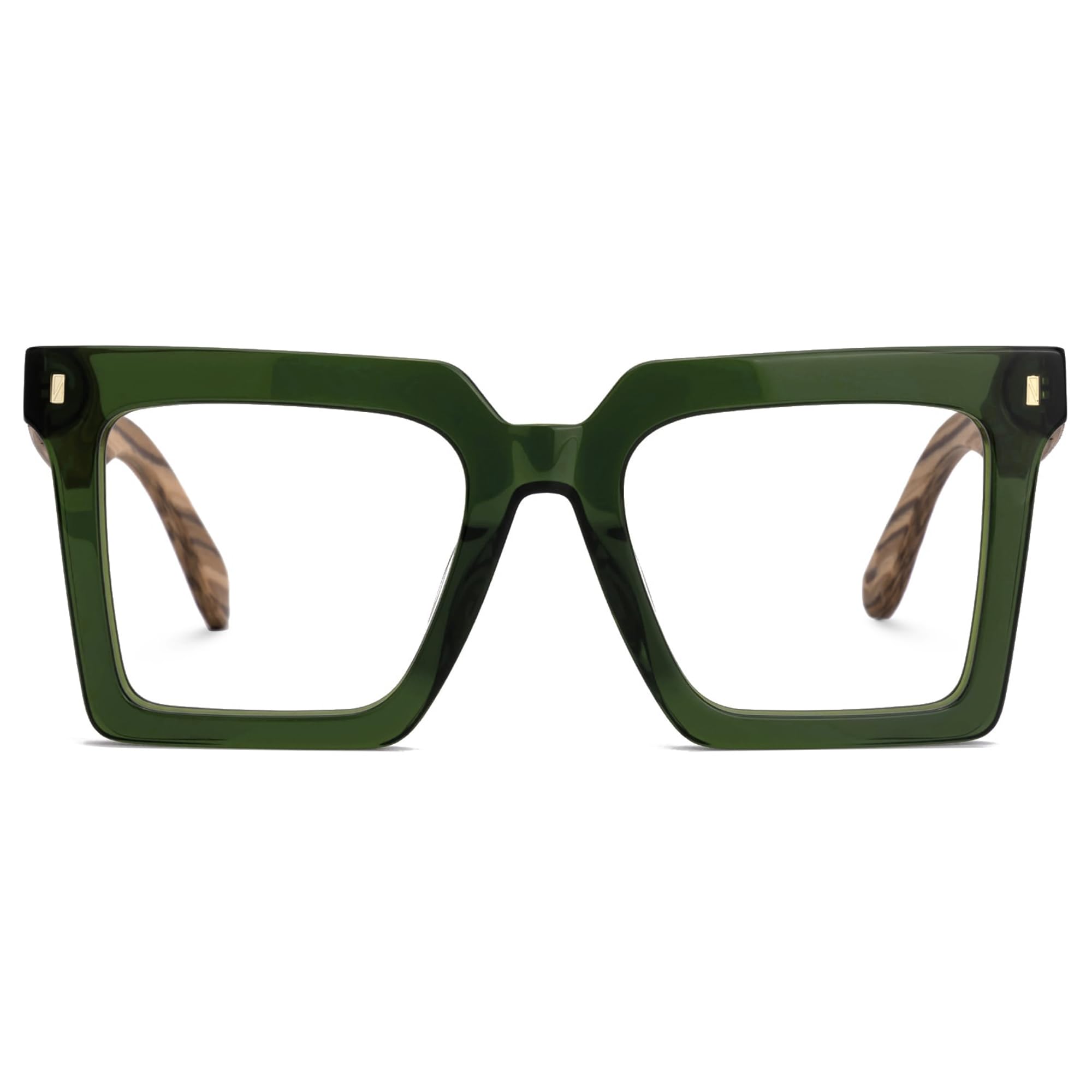 Zeelool Vintage Square Wood Arm Eyeglasses Frame for Men with Non-prescription Clear Lens ZJGX320783-03 Green