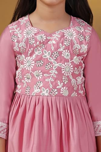 Image of Fashion Dream Girl's Slik Blend Embroidery Salwar Suit|Kids Salwar Suit Set|Embroidered Suit for Girls|Ethnic Wear|Girls Suit Set