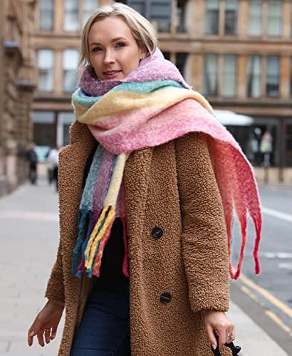 Style Slice Blanket Scarf Women Ladies Scarves Oversized Scarf Tartan Scottish Blanket Shawl Winter Wraps Scarves Women Winter Scarfs Women Pink Grey Black Mustard Red