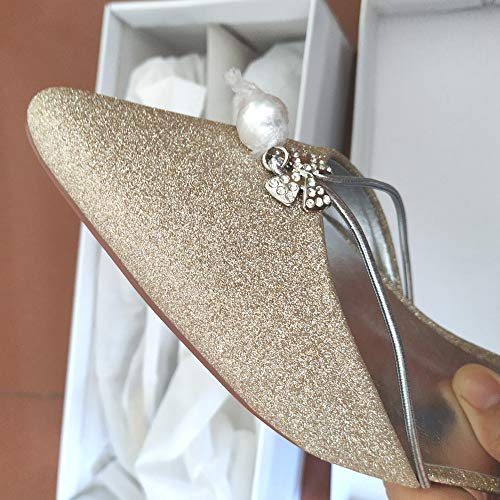 Creativesugar Women Flat Dress Shoes, Pointed Toe D'Orsay Ankle Strap with Pearl Crystal Bridal Wedding Flats (10, Rose… - Image 3