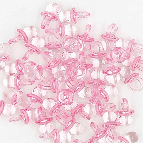 Snailmon 100pcs Mini Baby shower Pacifiers Party Favors Dummy, Baby Girl/Boy Shower Pacifiers, Clear Acrylic Table Scatter Decor, 20mm (Pink)