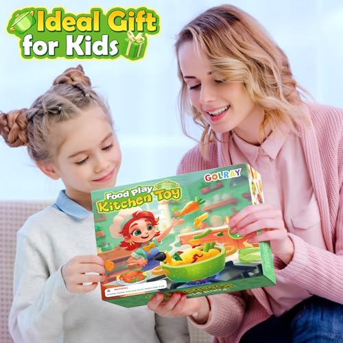 Play Kitchen Accessories Play Food Set for Kids, Stainless Steel Pots and Pans Cooking Set for Toddlers Pretend Food Toys, Kitchen Playset for Kids Ages 4-8 Birthday for Boys and Girls