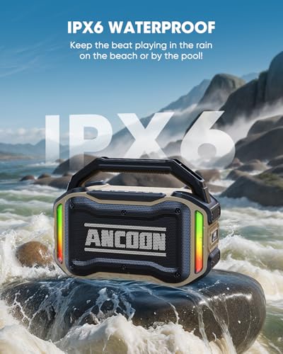 Image of ANCOON Speakers Bluetooth Wireless: 80W(Peak) Loud Speaker with Bass, 20H Playtime, IPX6 Waterproof, Large Jobsite Speakers for Work, Outdoor, Workshop, Garage, Portable Speaker with TWS (Desert)