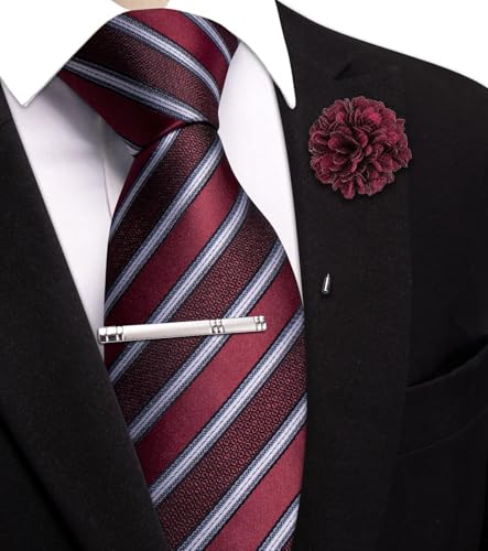 Image of Hi-Tie 63 inches Striped Paisley Extra Long Ties for Men Silk Necktie with Lapel Pin Tie Clip Big and Tall Men Formal Wedding