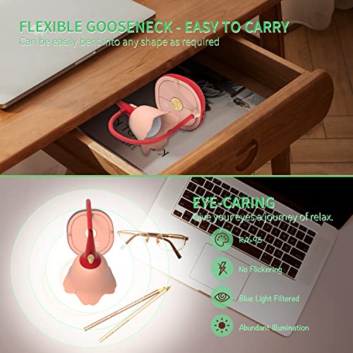 Tekstap Cordless Desk Lamp Aesthetic, 3 Modes Dimmable Flower Desk Lamp, Pink Desk Lamp With Gooseneck, 2000Mah Rechargeable Eye-Caring Led Aesthetic Desk Lamp For Kids, Bedroom, Reading, Gift #TOP3