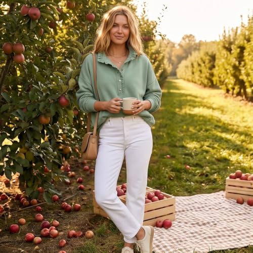 Womens Oversized Sweatshirt Snap Button Ruffle Collar Comfort Sweatshirt - image 2