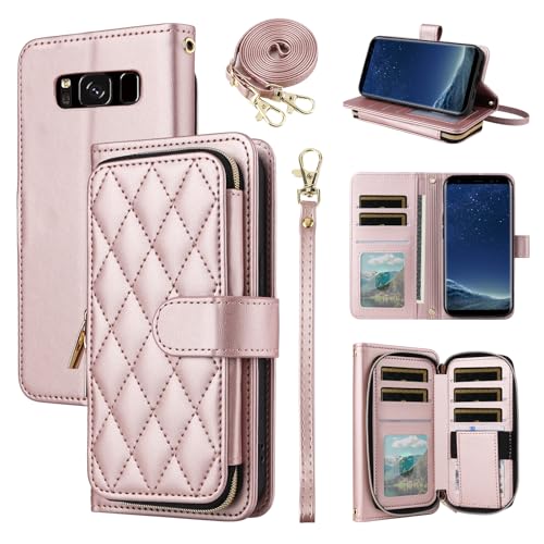 Étui portefeuille pour Samsung S8 en cuir PU avec bandoulière et range-cartes