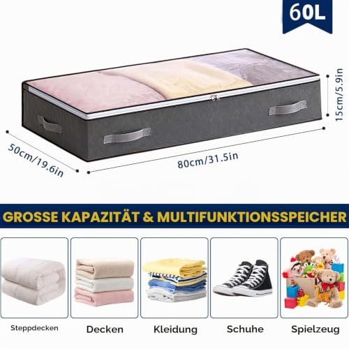 Boic 4 Stück Unterbett Aufbewahrungsbox, 60L Unterbettkommode Faltbare – Ansicht 2