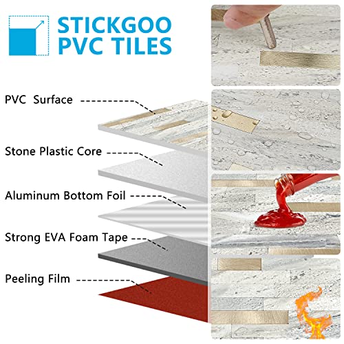 Stickgoo 1 Sheet Peel And Stick Backsplash Tile For Kitchen/Bathroom/Laundry Room/Fireplace/Rv, Beige Travertine With Metal Gold #TOP5