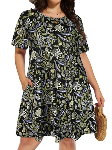 Image of elescat Plus Size Summer Dresses for Women Casual Short Sleeve Pockets Loose Oversized T Shirt Sundress 2026