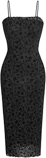Women's Floral Print Mesh Lettuce Trim Sleeveless Bodycon Long Cami Dress