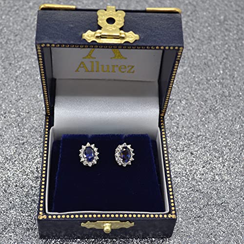 2.05Tcw Natural Oval Blue Sapphire And Diamond Accented Earrings 14K White Gold #TOP3