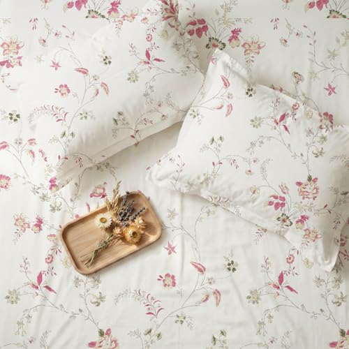 Image of Urban Space Serene 100% Cotton Bedsheet for Double Bed, Floral Queen Size Bed Sheet with 2 Pillow Covers (88 x 100 Inches, Bloom Pearls Pink)