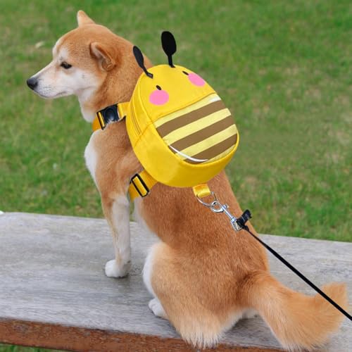 Ruiqas Hunderucksack mit Geschirr Niedlicher Cartoon Satteltasche Selbsttragerucksack für Welpen Kleine Hunde