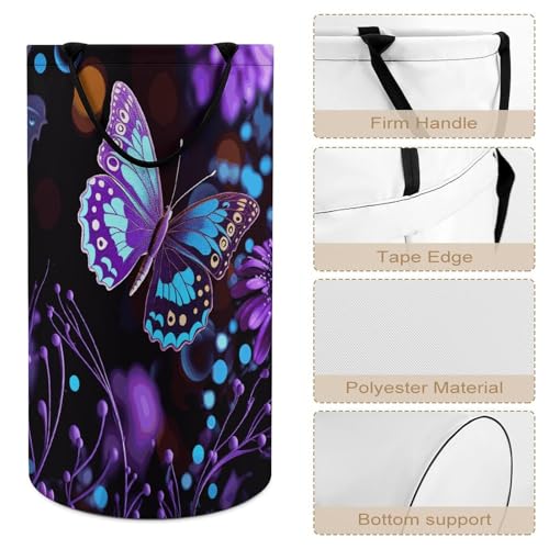 Panier à linge imperméable pliable violet à motif papillon et fleurs - 5