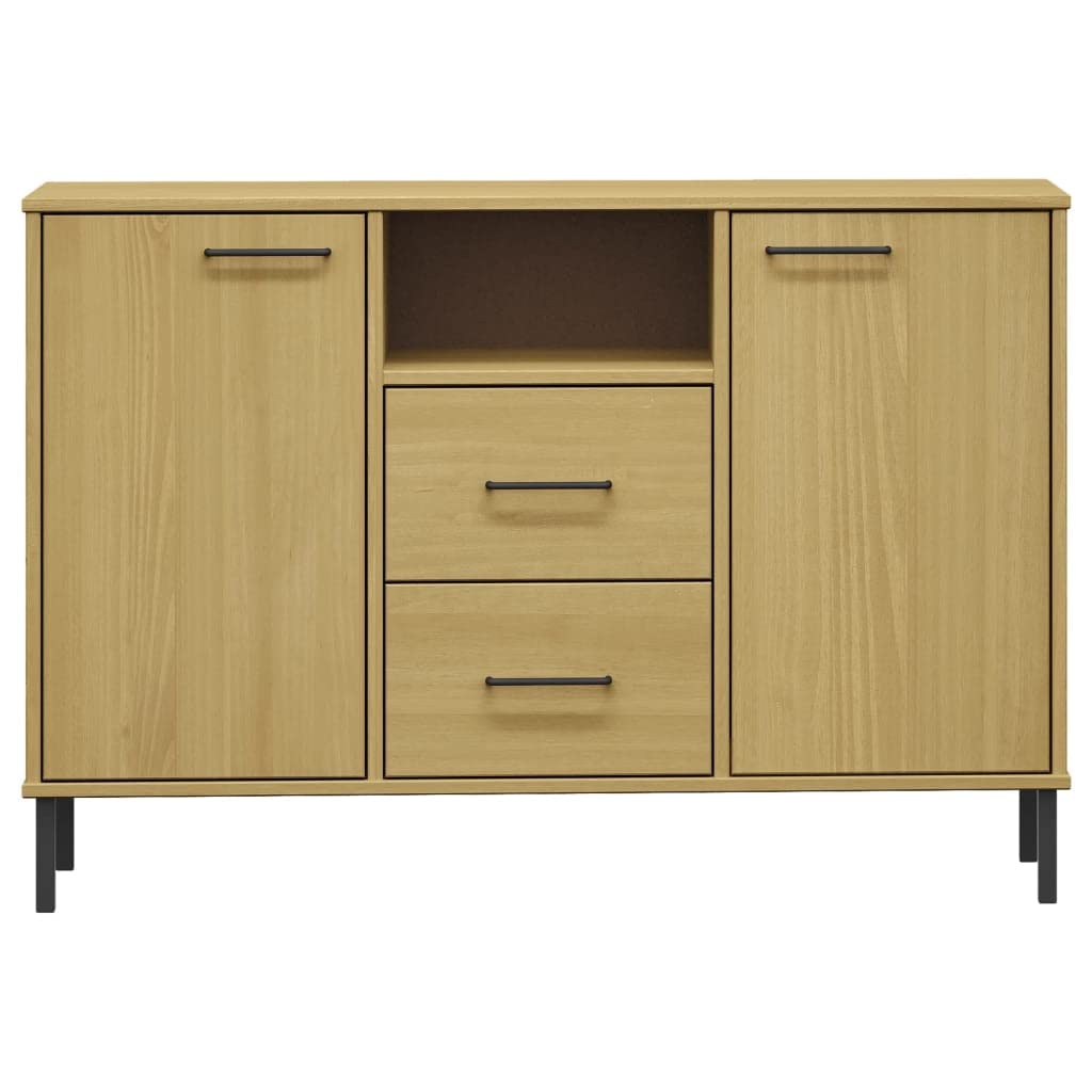 Aparador industrial de madera maciza con patas de metal, color marrón Oslo, 113 x 40 x 77 cm, para salón, cocina, pasillo