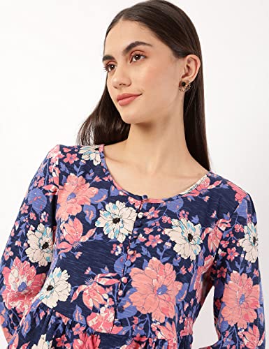 Image of Marks & Spencer Womens Floral Cotton Round Neck Regular Fit Top
