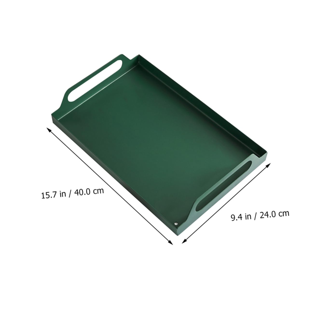 Plateau Rectangulaire en Métal Vert avec Poignées en Fer