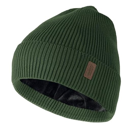 Wmcaps Bonnet d'hiver pour Homme et Femme - Doublure en Polaire - Doux et Chaud - Bonnet de Ski à Revers, Vert Militaire, Taille Unique