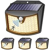 Giliwosy Solarlampen für Außen mit Bewegungsmelder [4 Stück], 3 Modi Solar Wandleuchte Aussen IP65 Wasserdichte LED Solarleuchte für Garten, Hof, Garage, Haustüren (Warmweiß)