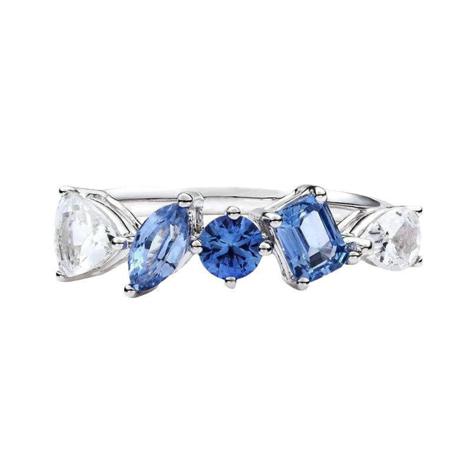 Anello Donna Oro Bianco, 9K 14K 18K Anello con Topazio e moissanite
