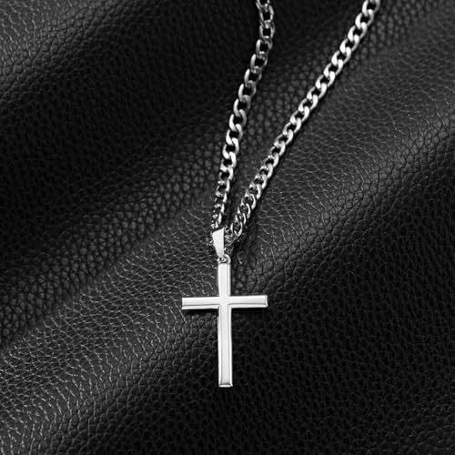 Image of SWEETV 18K Gold Cross Necklace for Men, 925 Sterling Silver Cross Pendant