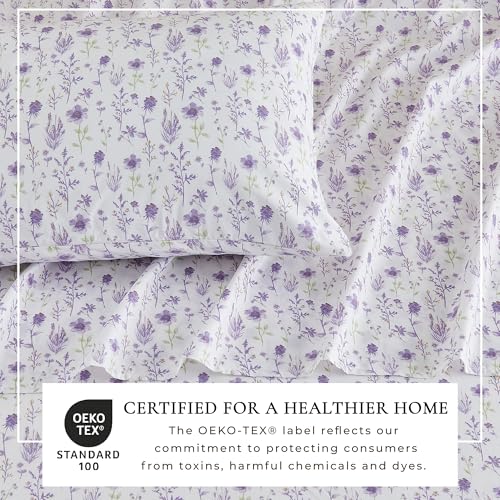 Image of Great Bay Home Twin Size Floral Microfiber Sheet Set - 3-Piece Ultra-Soft, Brushed Bedding Sheets & Pillowcases - Wrinkle Free, Comfortable, All-Season Bed Sheets (Colorful Floral - Lavender)
