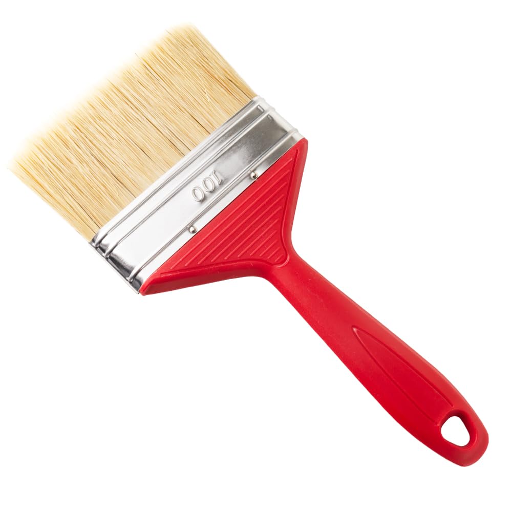 Pennello piatto | Pennello da pittura | con manico in plastica rossa | Larghezza: 20 30 40 50 60 70 80 100 mm (25 pezzi, 100 mm)