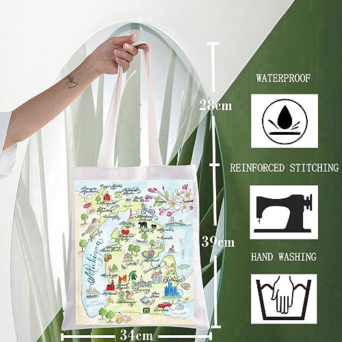 Image of WZMPA Michigan State Map Tote Bag - Michigan Souvenir Gift, Vacation & Trip Shoulder Bag