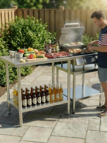 Image of Stainless Steel Table Prep & Work 20 x 40 Inches, NSF Commercial Heavy Duty Table with Undershelf and Galvanized Legs for Restaurant, Home and Hotel
