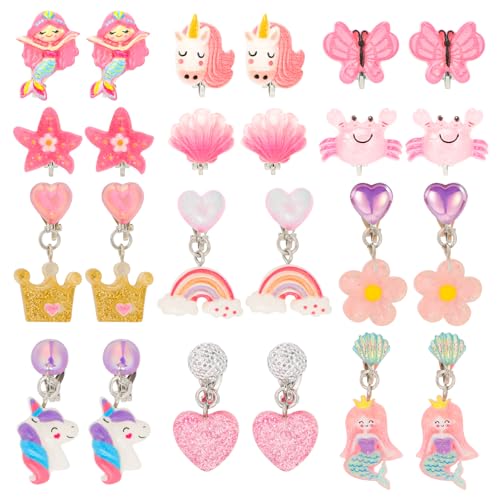 12 Paia Orecchini Clip Bambina Orecchini Senza Buco Carini con
