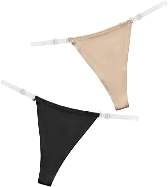 2 Pack Clear Strap Thong, Women Invisible G String Thong with Clear Straps