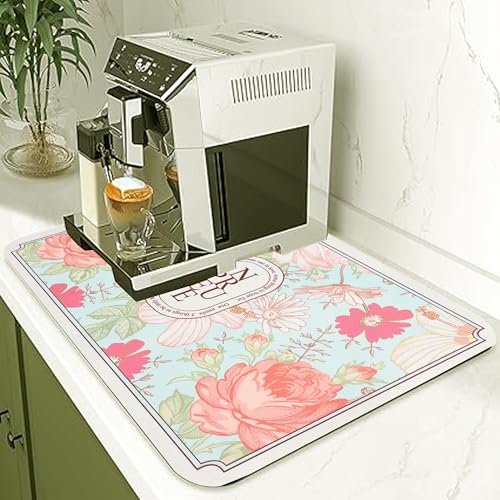 Image of HomeCloud Super Absorbent Dish Drying Mat for Kitchen Counter - Non-Slip, Heat-Resistant Rack Pad - Hides Stains, Ideal for Dishes, Coffee Maker & Kitchen Appliances (Pink Rose, 50x40 cm)