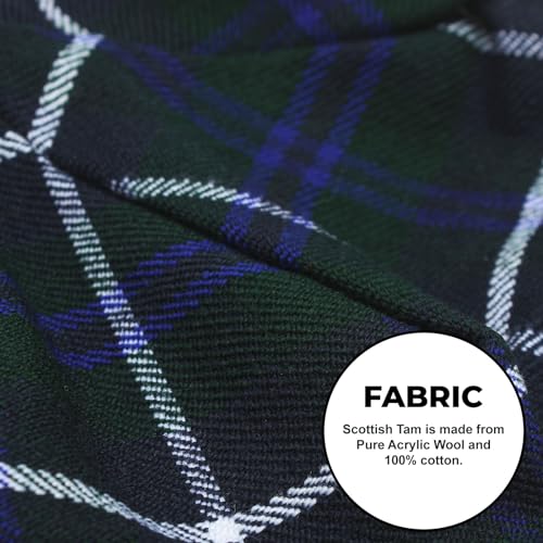 Image of Scottish Tam O' Shanter Hat Tartan Bonnet Pom Pom Wool Flat Cap One Size