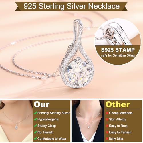 Moissanite Necklace Gift for Women, 925 Sterling Silver 18K White/Yellow Gold Plated 0.5-6.0CT Moissanite Pendant for Her, Anniversary Day, Birthday, Wedding - to My Wife, Mom3